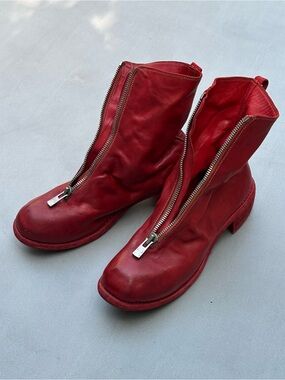 GUIDI PL1 Red Horse Leather Front Zip Ankle Boots EU 38 Made in Italy